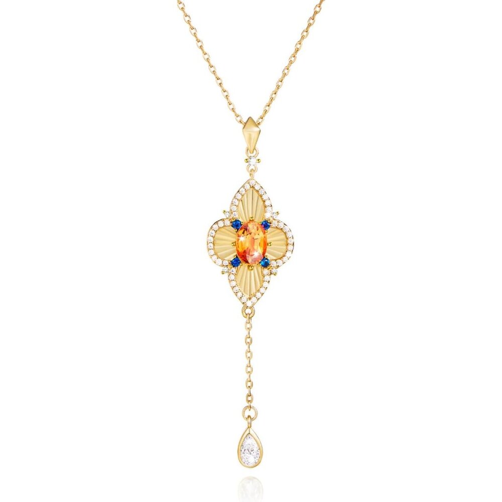 Lucky Four Leaf Clover Pendant Necklace 18k Gold Plated Cubic Zirconia